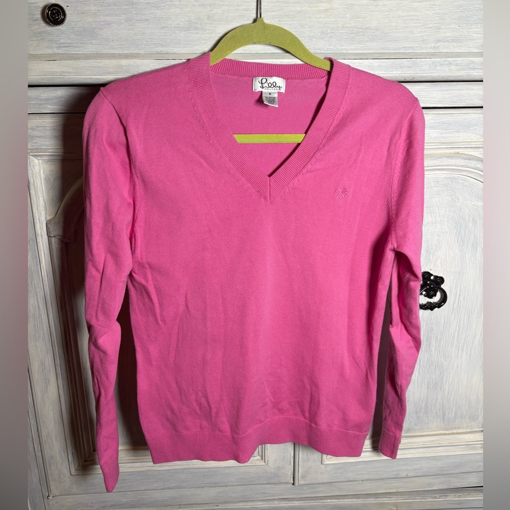 White Label Lilly Pulitzer Pink‎ V-Neck Sweater Preppy Cozy Academia